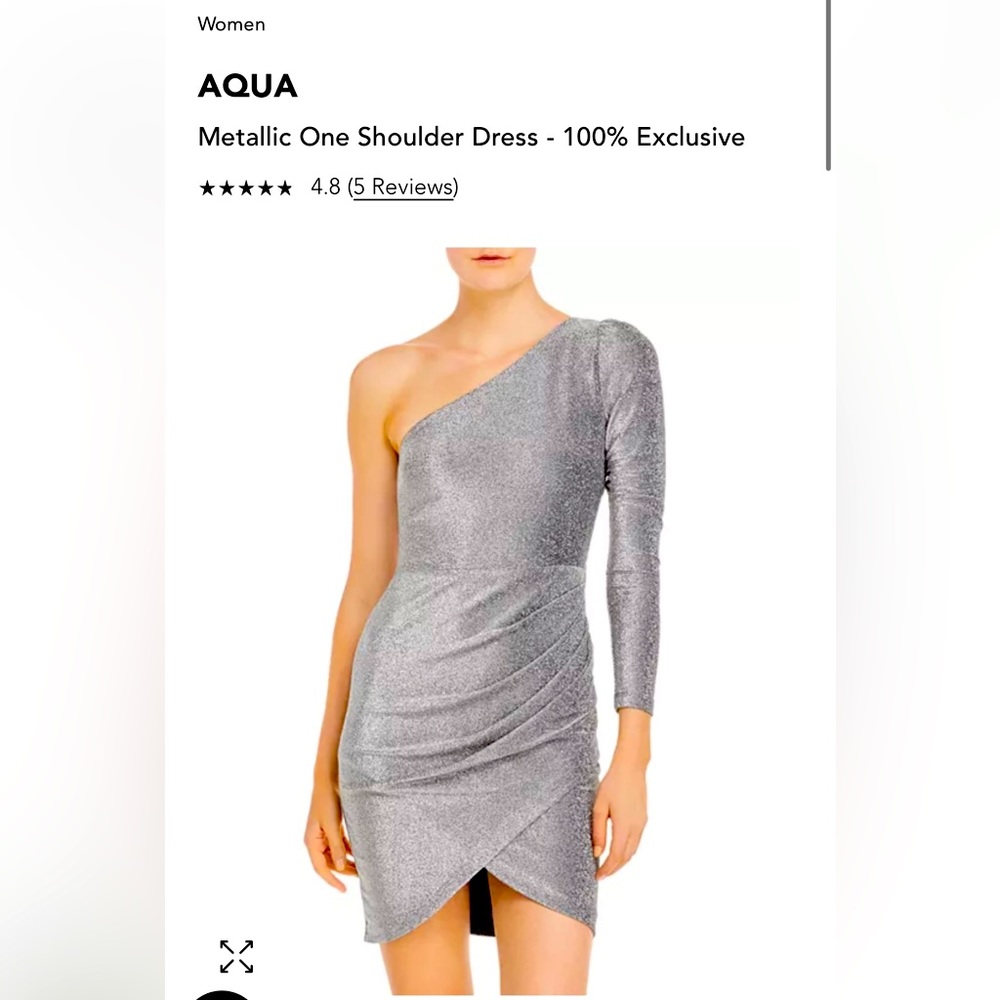NWT metallic silver, one shoulder dress. Sold from Bloomingdale’s. Made in USA